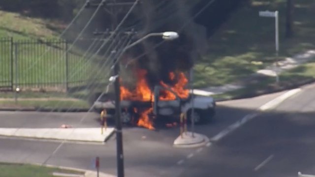 Ute engulfed by flames after air conditioning