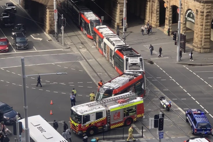 Fire truck derails tram on Sydney